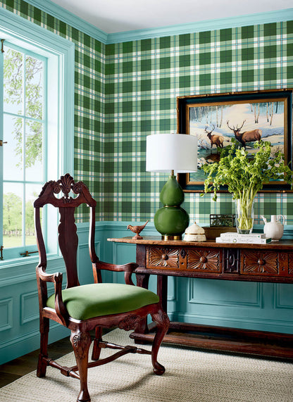 Thibaut Stripes & Checks Resource Douglas Plaid Wallpaper - Green