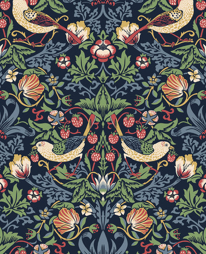 Seabrook Legacy Prints Fragaria Garden Wallpaper - Midnight Blue