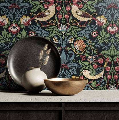 Seabrook Legacy Prints Fragaria Garden Wallpaper - Ebony