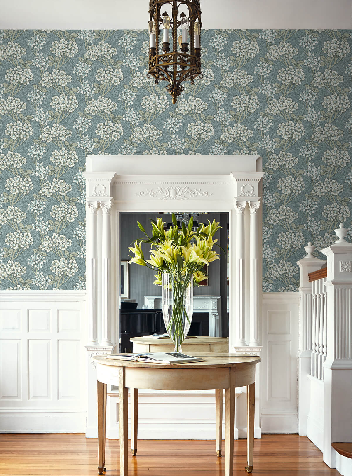 Seabrook Legacy Prints Floral Vine Wallpaper - Stream Blue & Sage