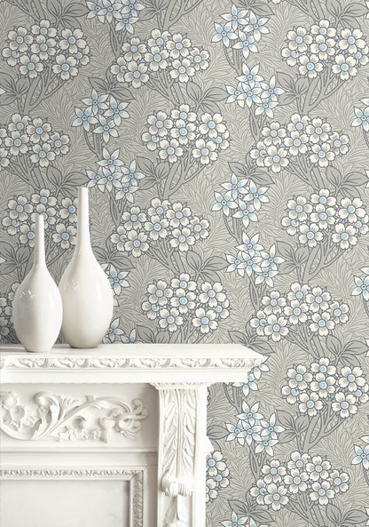 Seabrook Legacy Prints Floral Vine Wallpaper - Daydream Grey & Carolina Blue