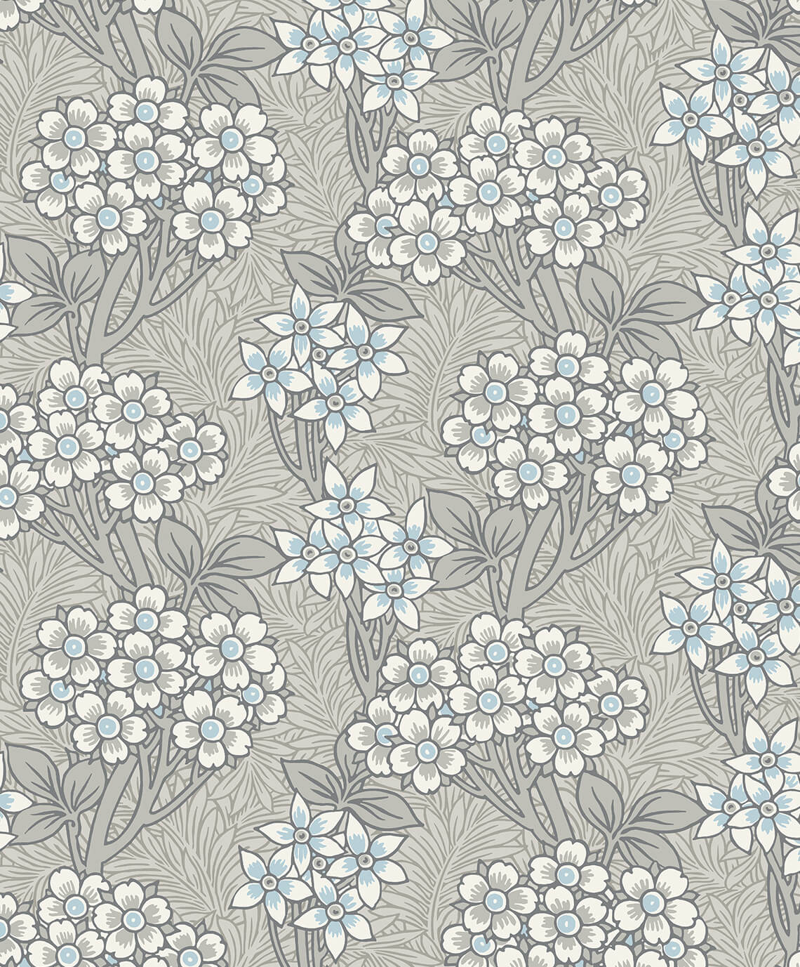 Seabrook Legacy Prints Floral Vine Wallpaper - Daydream Grey & Carolina Blue