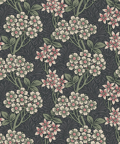 Seabrook Legacy Prints Floral Vine Wallpaper - Smoke & Laurel Green