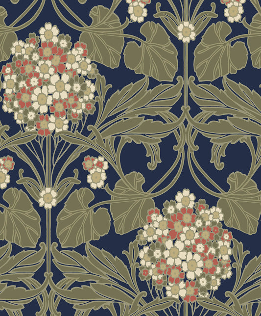 Seabrook Legacy Prints Floral Hydrangea Wallpaper - Navy & Terra Cotta