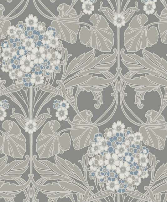 Seabrook Legacy Prints Floral Hydrangea Wallpaper - Grey & Carolina Blue