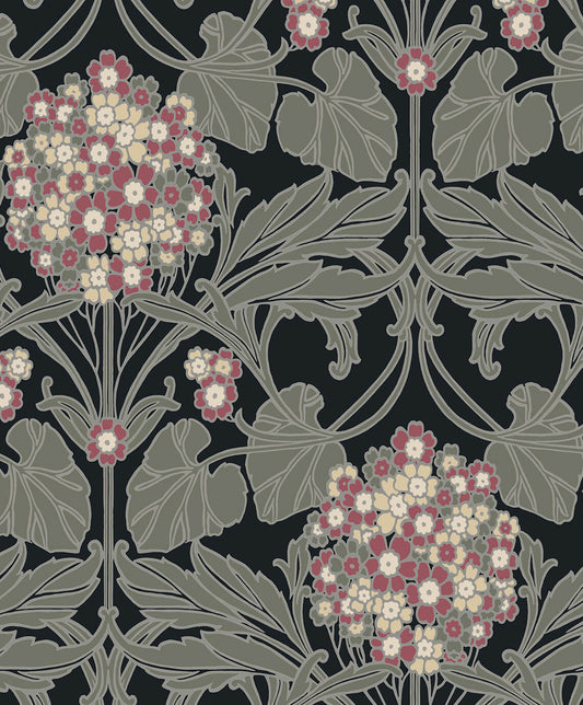 Seabrook Legacy Prints Floral Hydrangea Wallpaper - Ebony & Rose