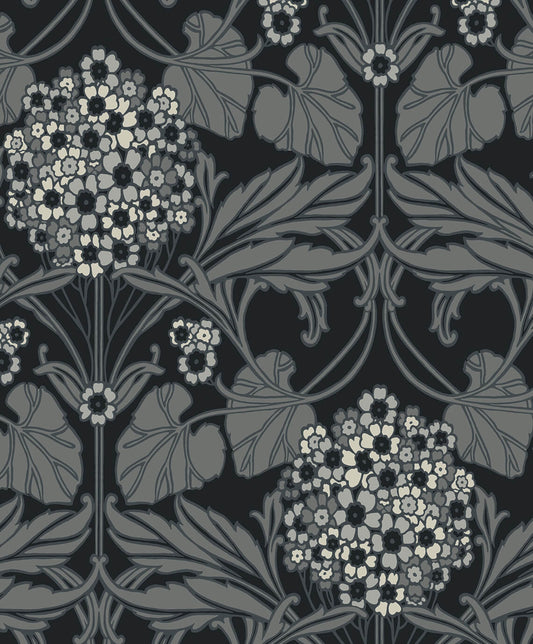 Seabrook Legacy Prints Floral Hydrangea Wallpaper - Ebony & Charcoal