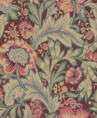 Seabrook Legacy Prints Acanthus Garden Wallpaper - Deep Mauve & Aegean Blue