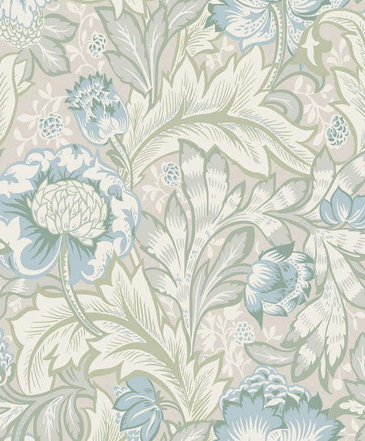 Seabrook Legacy Prints Acanthus Garden Wallpaper - Powder Blue & Green Mist
