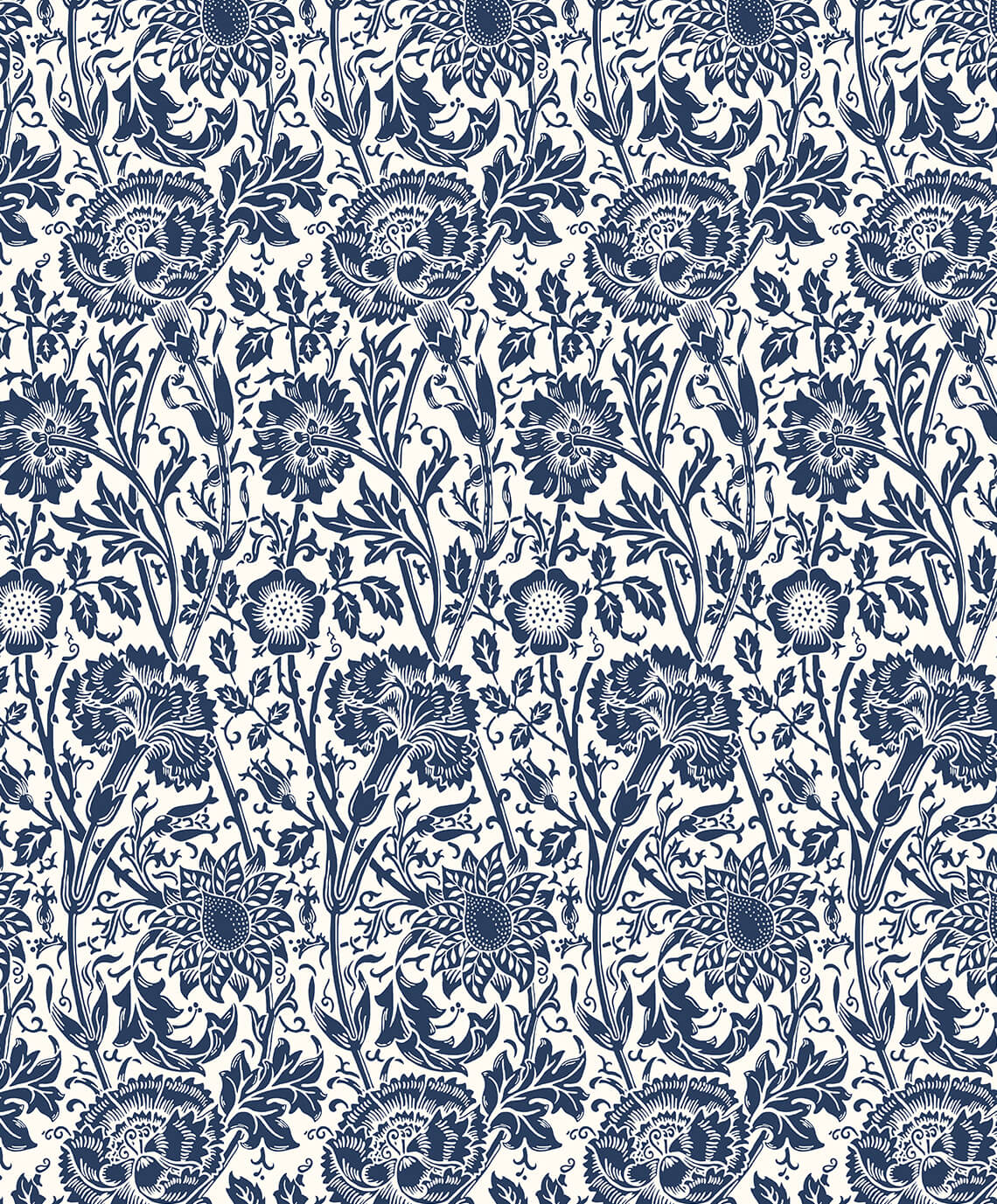 Seabrook Legacy Prints Tonal Floral Trail Wallpaper - Navy Blue