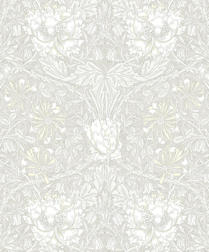Seabrook Legacy Prints Ogee Flora Wallpaper - Swiss Coffee & Light Grey