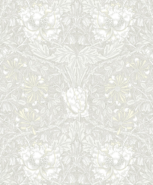 Seabrook Legacy Prints Ogee Flora Wallpaper - Swiss Coffee & Light Grey