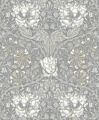 Seabrook Legacy Prints Ogee Flora Wallpaper - Stone Grey & Desert Sand
