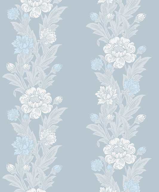 Seabrook Legacy Prints Blooming Stripe Wallpaper - Baby Blue