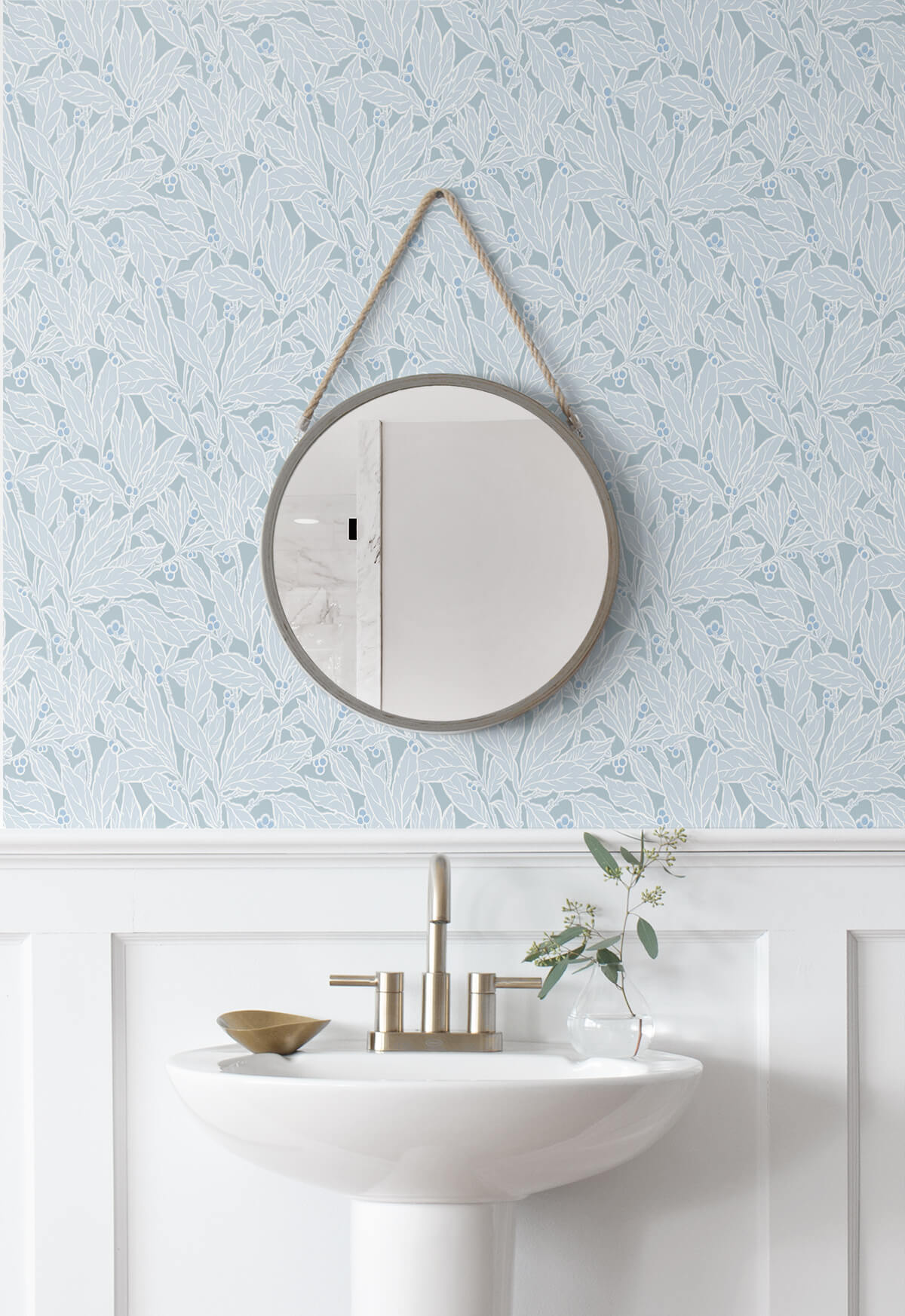 Seabrook Legacy Prints Leaf and Berry Wallpaper - Powder Blue