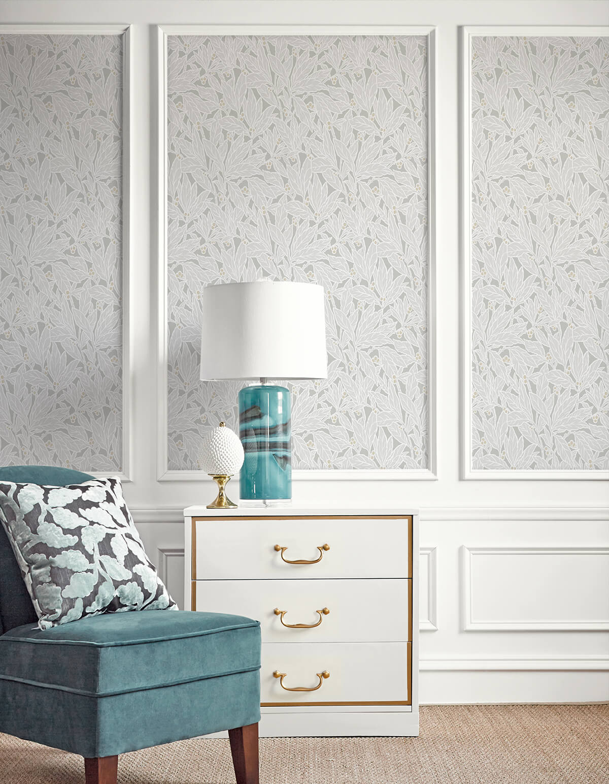 Seabrook Legacy Prints Leaf and Berry Wallpaper - Daydream Grey