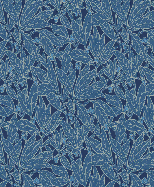 Seabrook Legacy Prints Leaf and Berry Wallpaper - Marine Blue