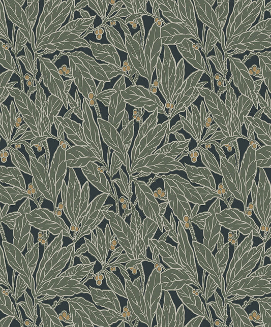 Seabrook Legacy Prints Leaf and Berry Wallpaper - Rosemary