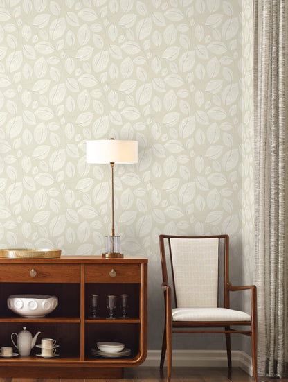 Candice Olson Casual Elegance Contoured Leaves Wallpaper - Sand