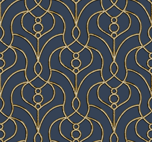 Candice Olson Casual Elegance Divine Trellis Wallpaper - Navy Blue