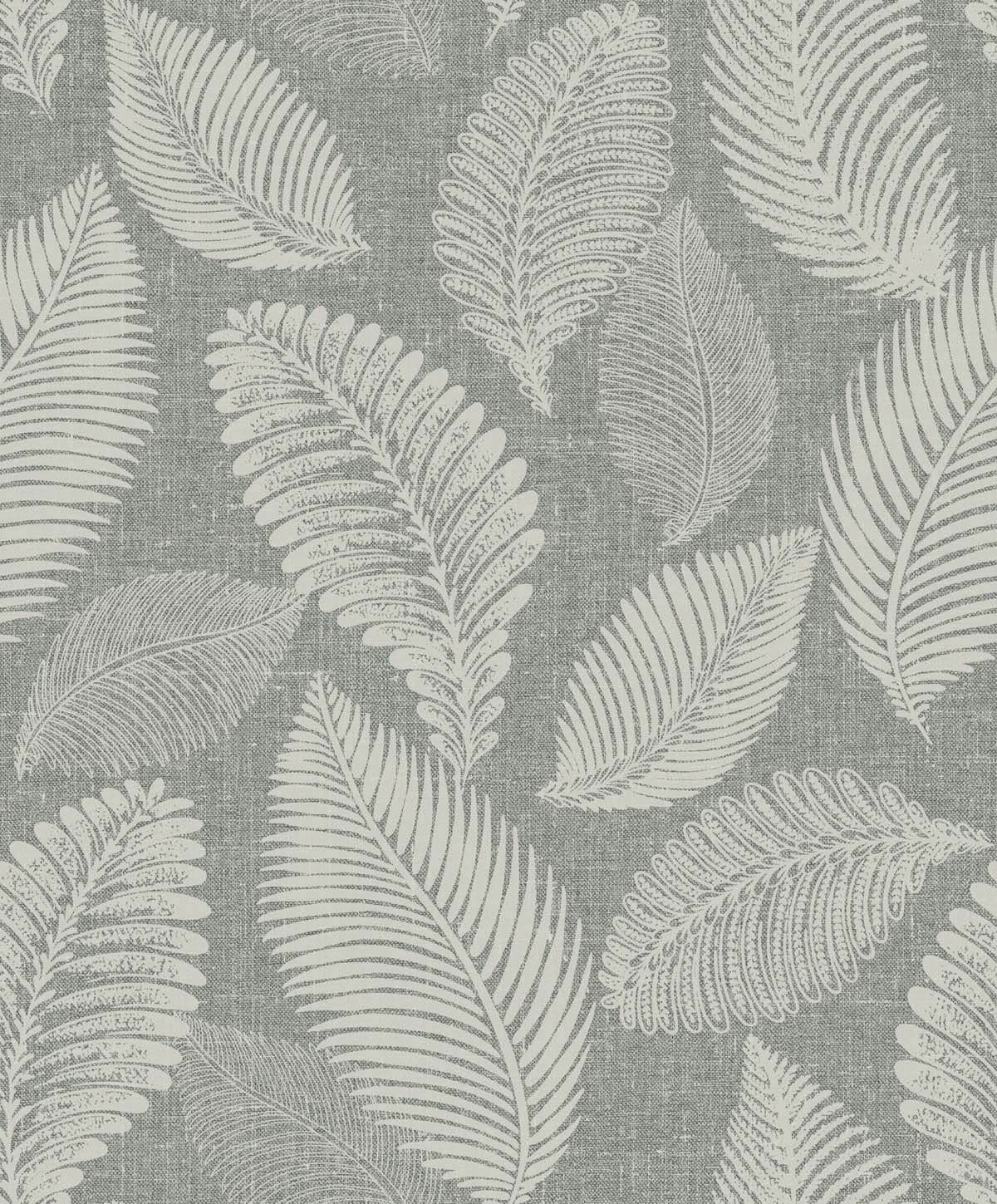 Seabrook White Heron Tossed Leaves Wallpaper - Charcoal Linen