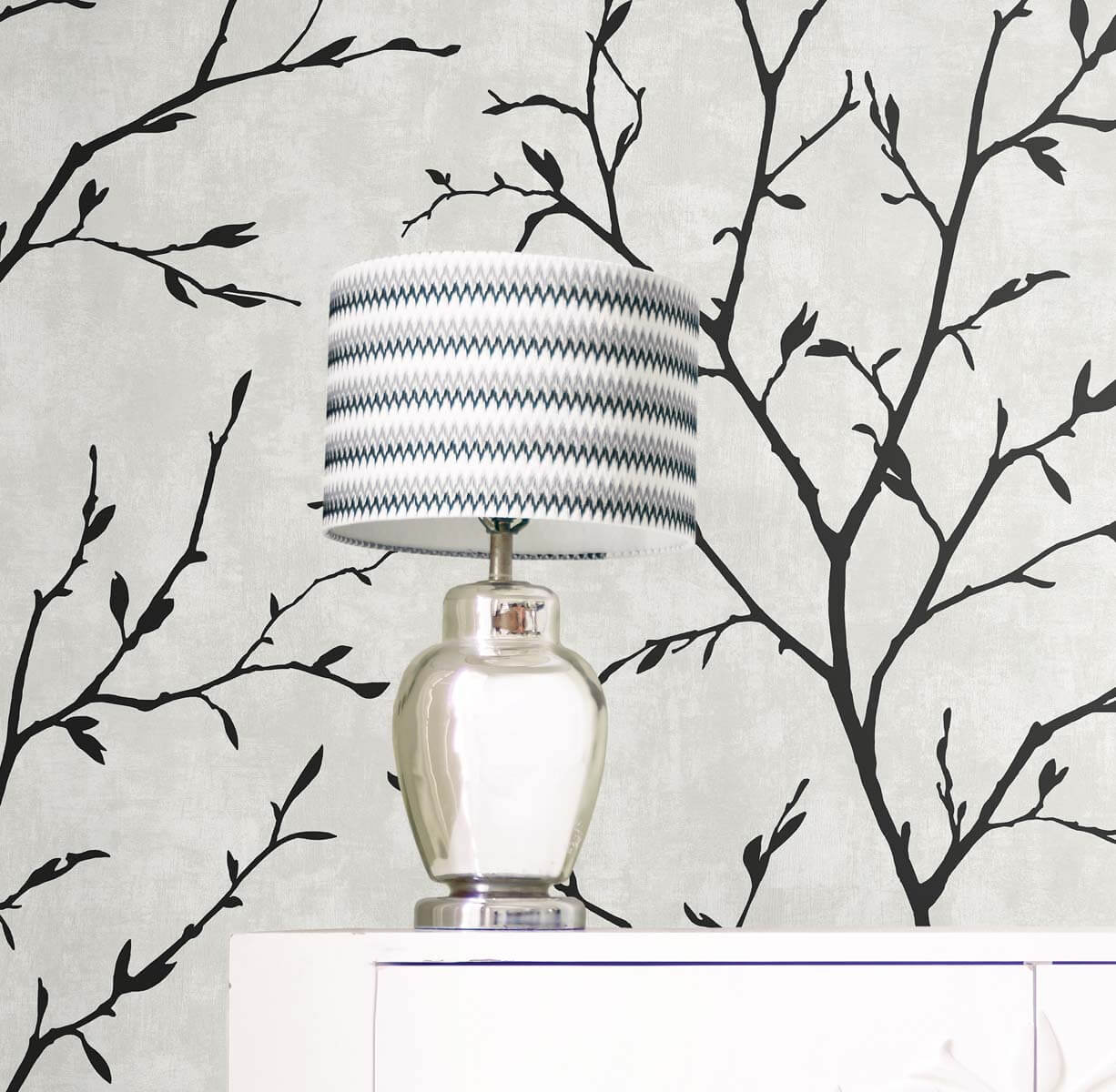 White Heron Avena Branches Wallpaper - Contrast