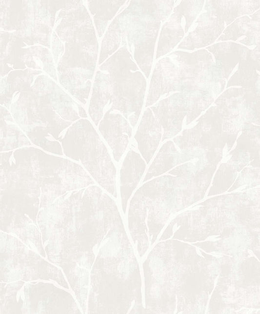 Seabrook White Heron Avena Branches Wallpaper - Mica