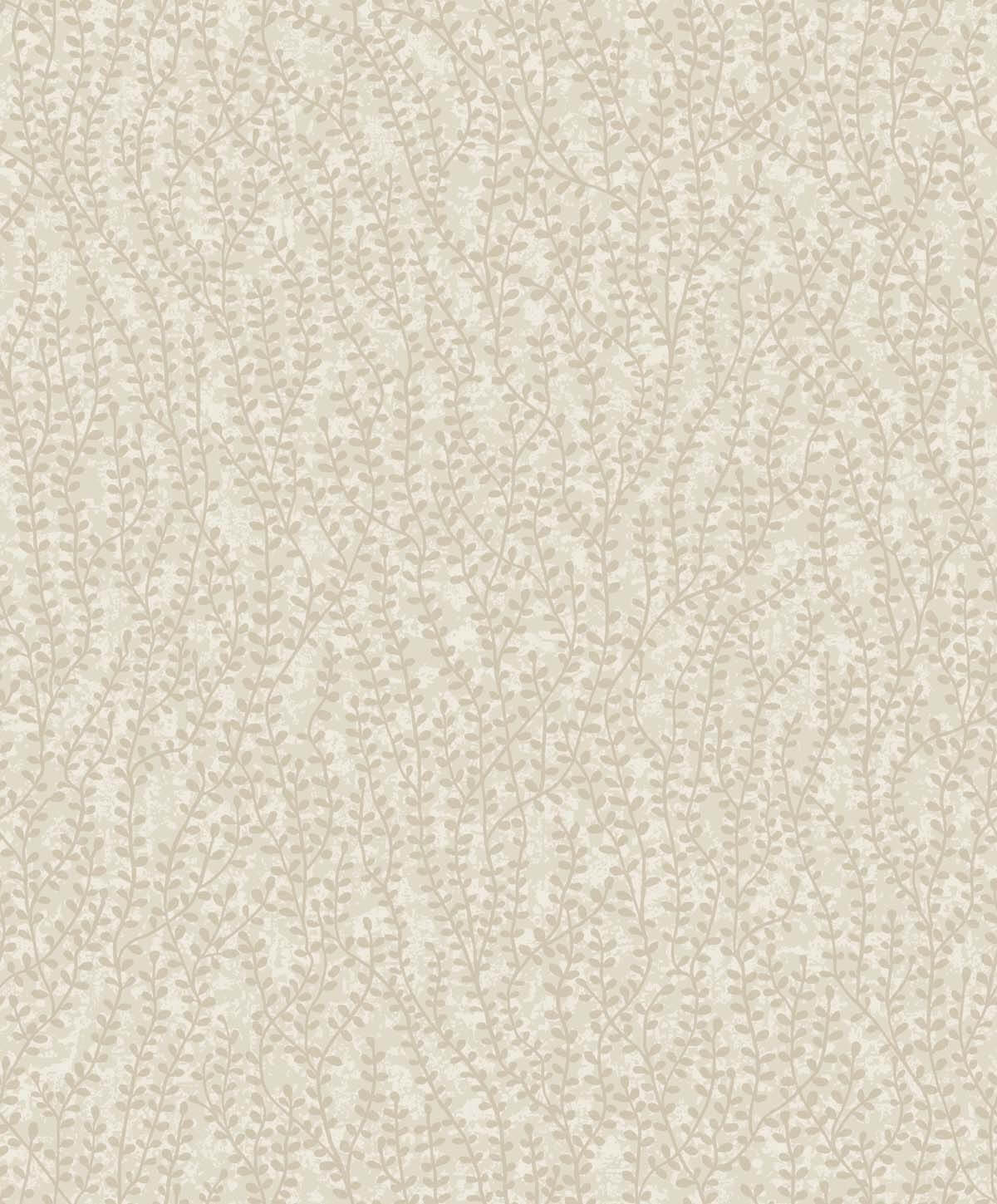 White Heron Seaweed Beaded Branches Wallpaper - Organic Silk