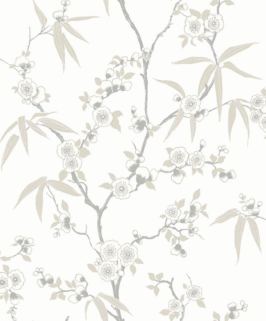 Seabrook White Heron Floral Blossom Trail Wallpaper - Morning
