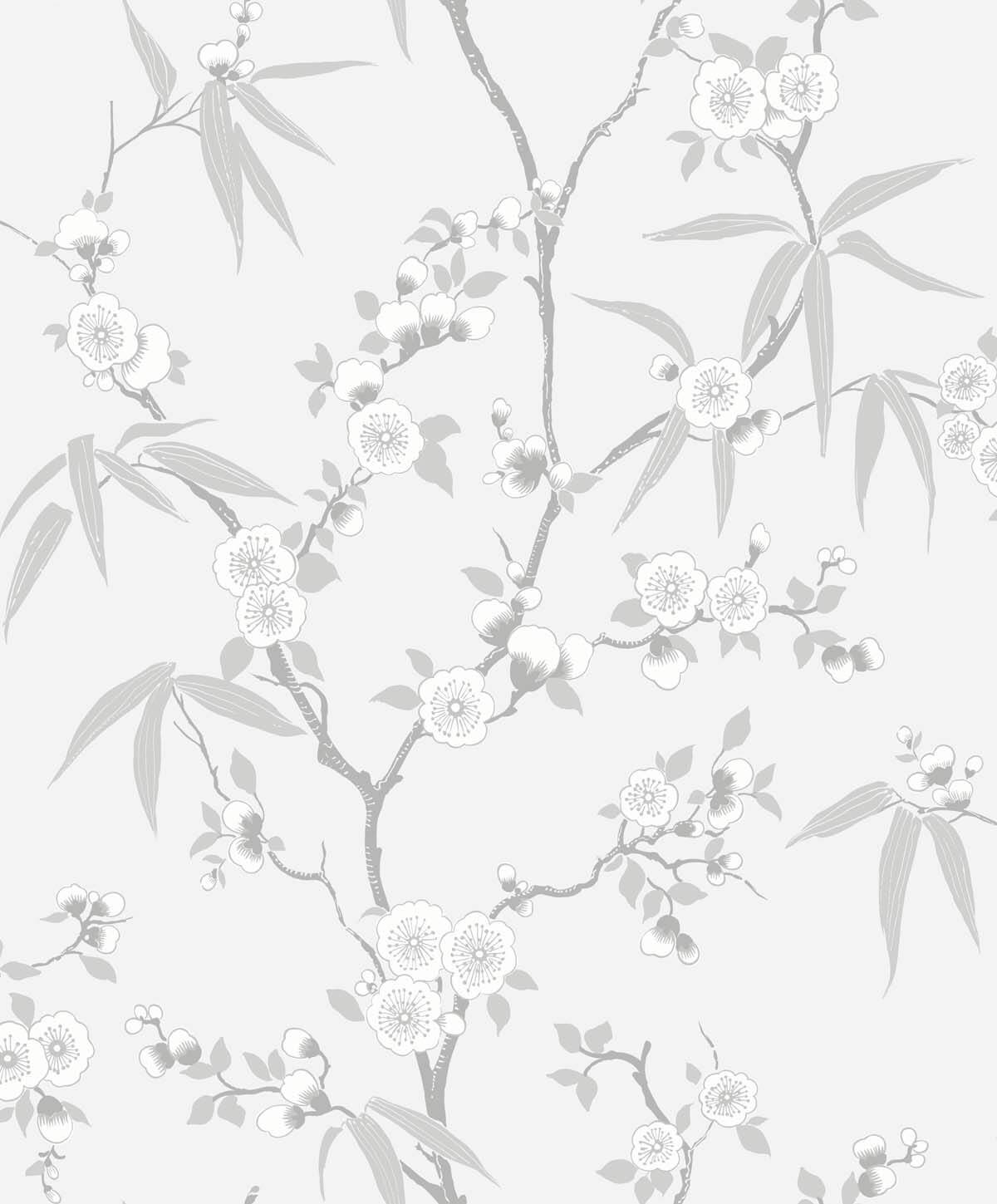Seabrook White Heron Floral Blossom Trail Wallpaper - Soft Grey