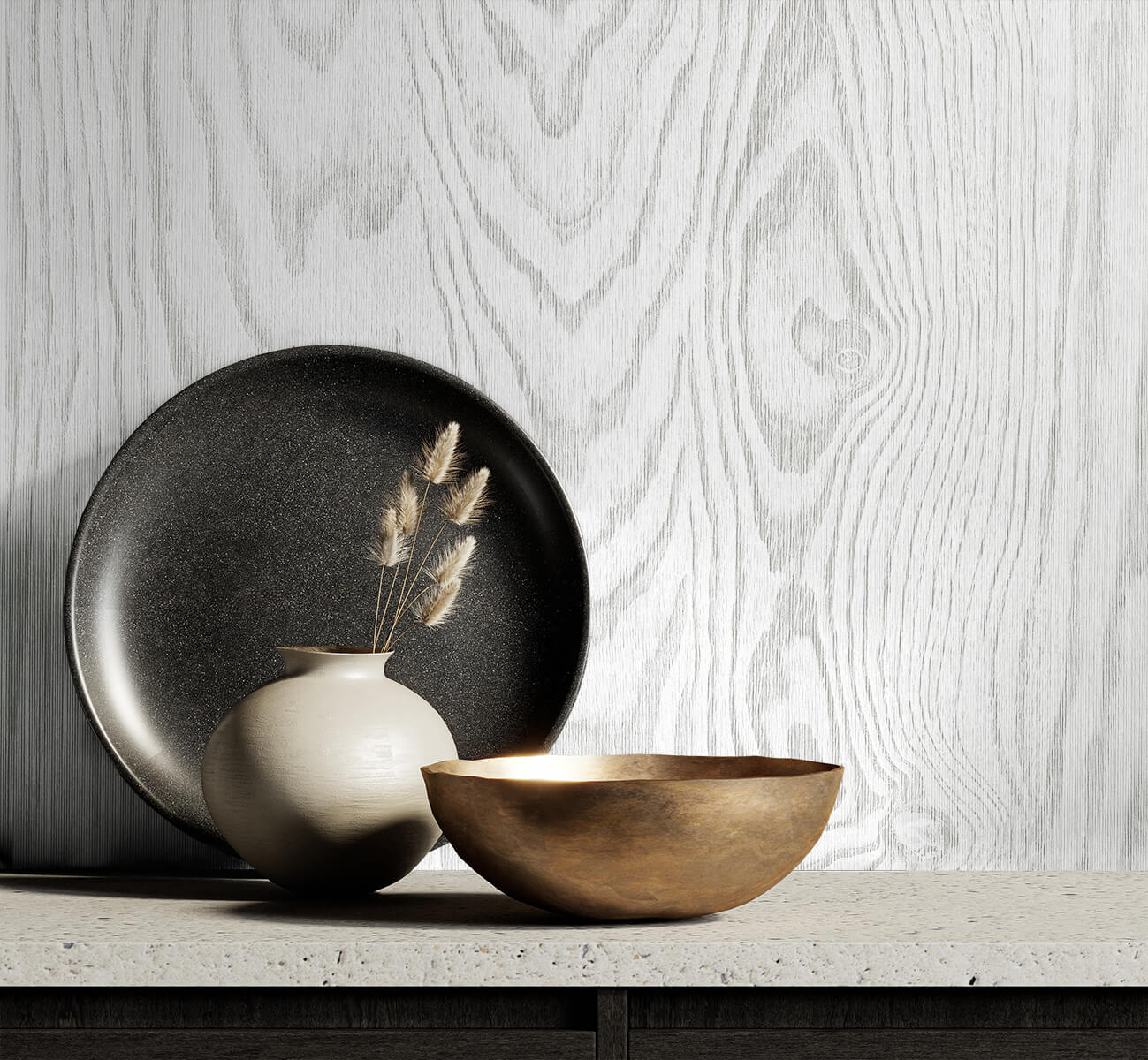 White Heron Kyoto Faux Woodgrain Wallpaper - Modern Wash