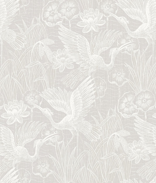Seabrook White Heron White Heron Floral Wallpaper - Heron Neutral