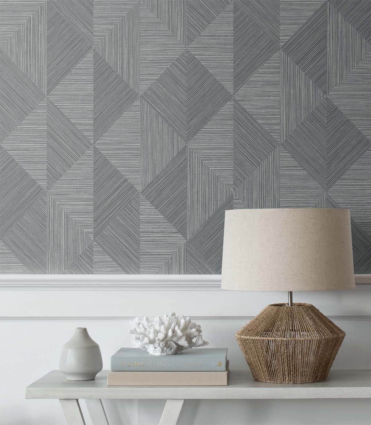 Seabrook White Heron Diamond Inlay Wallpaper - Charcoal Grass