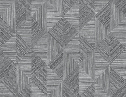 Seabrook White Heron Diamond Inlay Wallpaper - Charcoal Grass