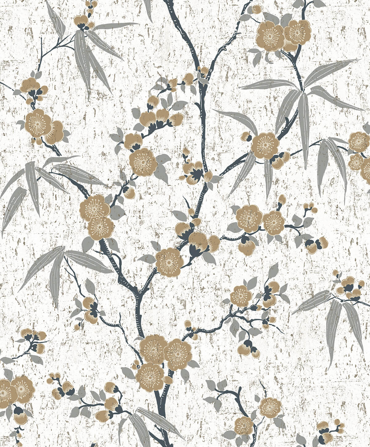 White Heron Blossom Cork Wallpaper - Gold Chip