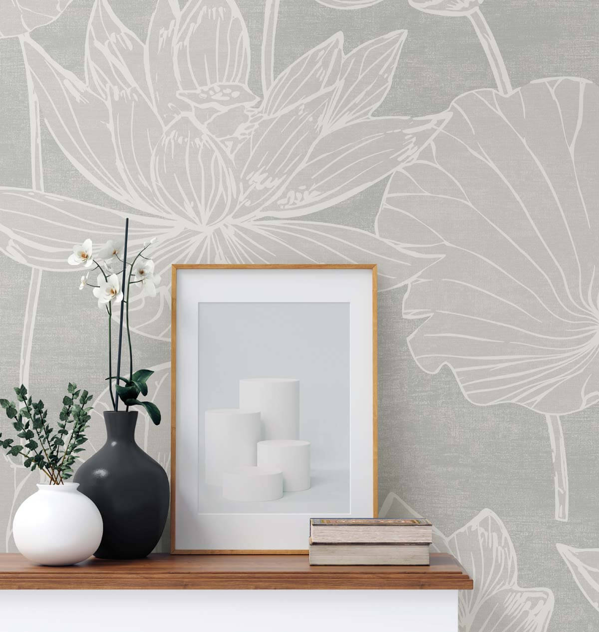 White Heron Water Lilies Wallpaper - Shadow