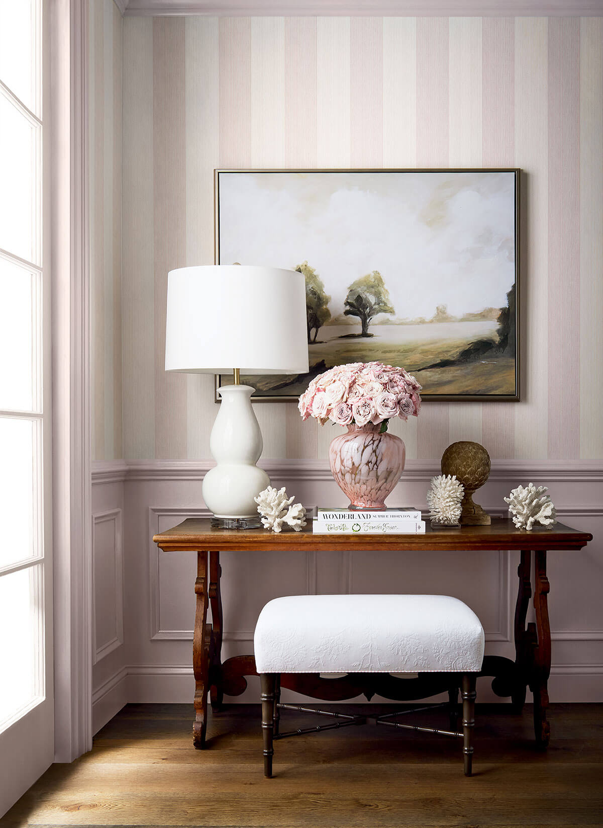 Thibaut Stripes & Checks Resource Evan Stripe Wallpaper - Blush