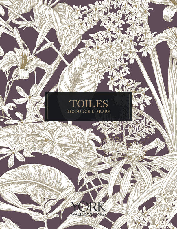 Toile Resource Library Tropical Sketch Toile Wallpaper - Gray