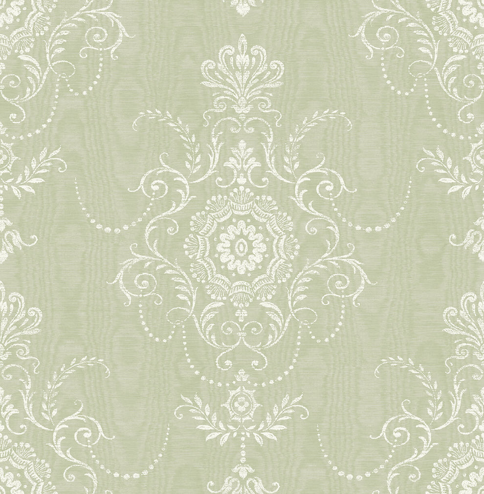 FC60304 Seabrook French Country Colette Cameo Wallpaper Washed Green