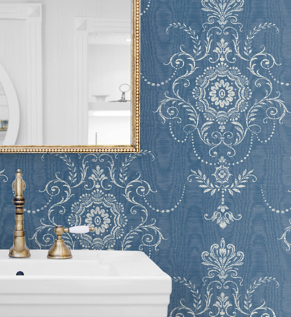 Seabrook Designs Colette Cameo French Blue Wallpaper | OnlineFabricStore