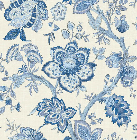 Seabrook French Country Bernadette Jacobean Wallpaper - French Blue
