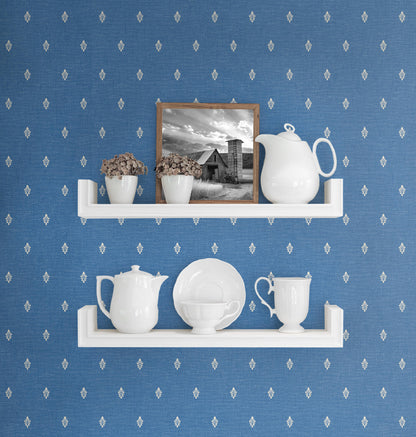 Seabrook French Country Petite Feuille Sprig Wallpaper - Denim Wash