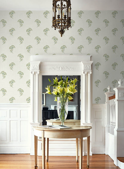 Seabrook French Country Lotus Branch Floral Wallpaper - Washed Green & Herb