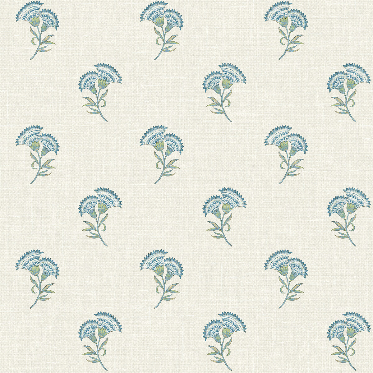 Seabrook French Country Lotus Branch Floral Wallpaper - Blue Bell & Herb