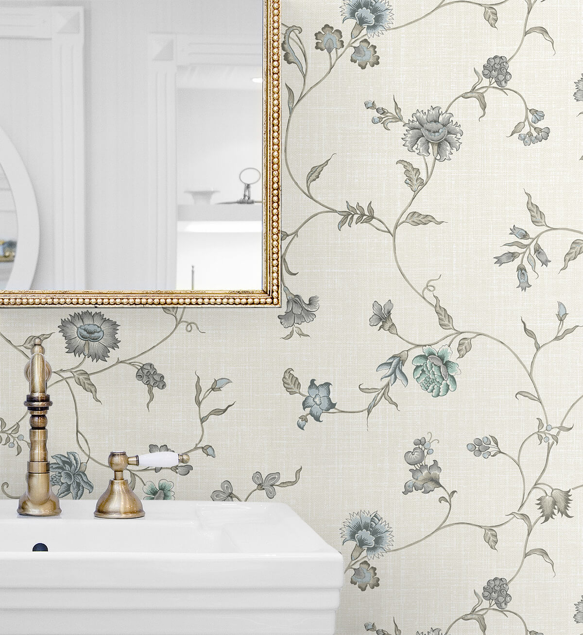 Seabrook French Country Florale Trail Wallpaper - Bisque Bleu & French