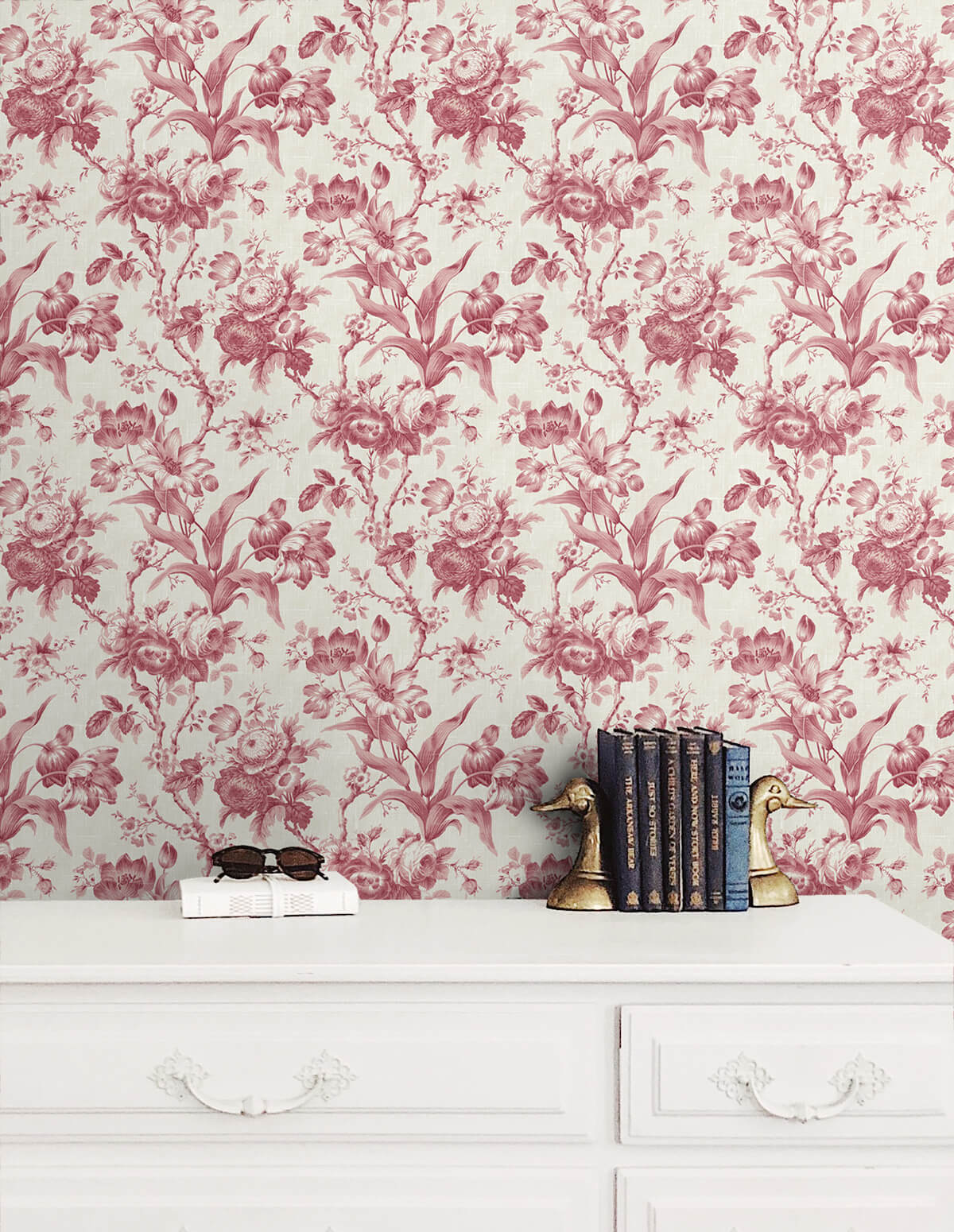 Seabrook French Country En Rose Wallpaper - Cranberry