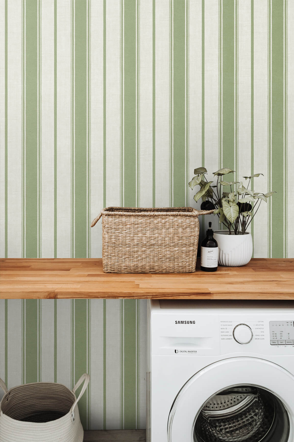 Seabrook French Country Eliott Linen Stripe Wallpaper - Pomme
