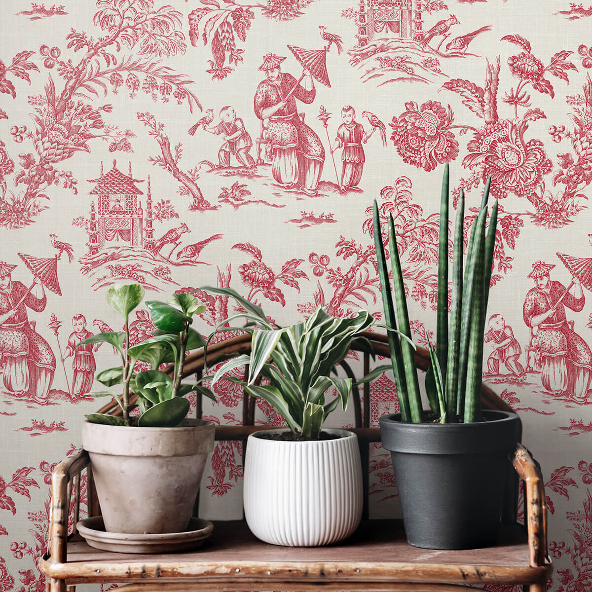 Seabrook French Country Colette Chinoiserie Wallpaper - Antique Ruby