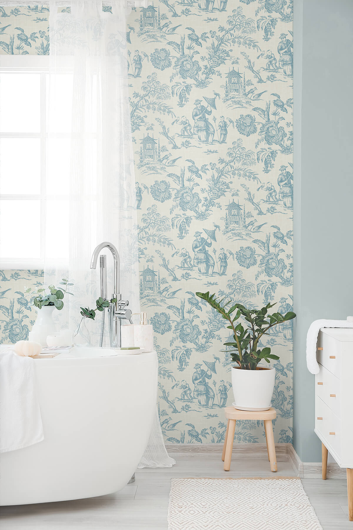 Seabrook French Country Colette Chinoiserie Wallpaper - Bleu Bisque