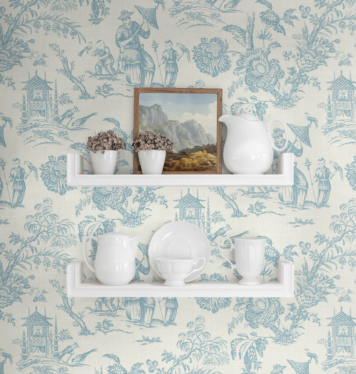 Seabrook French Country Colette Chinoiserie Wallpaper - Bleu Bisque